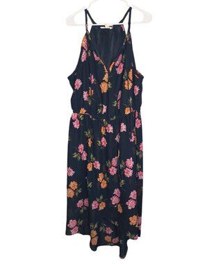 Indulge Women's Size 2x Navy Blue Floral Sundress With Drawstring Waist Summer